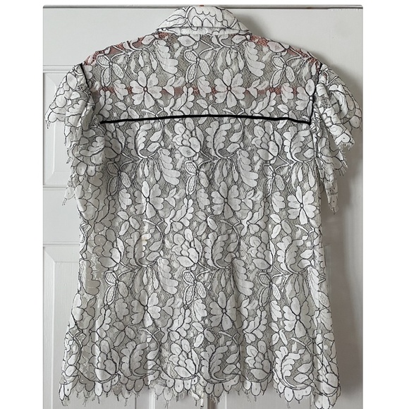 ANNE FONTAINE LACE RUFFLE COLLARED BUTTON DOWN BLOUSE - Picture 2 of 5